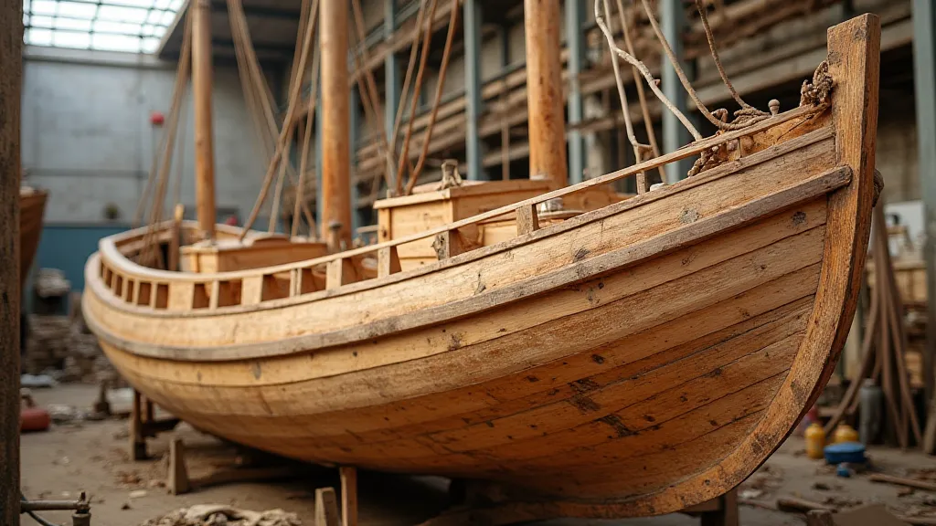 A traditional Barra boat under construction, showing the clinker planking and frame.