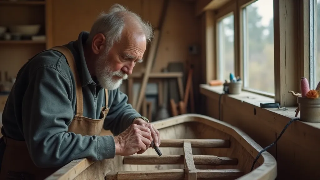 Norwegian boat builder at work