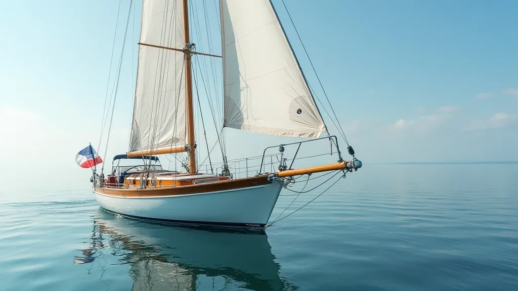Carvel-hulled sailboat on calm water
