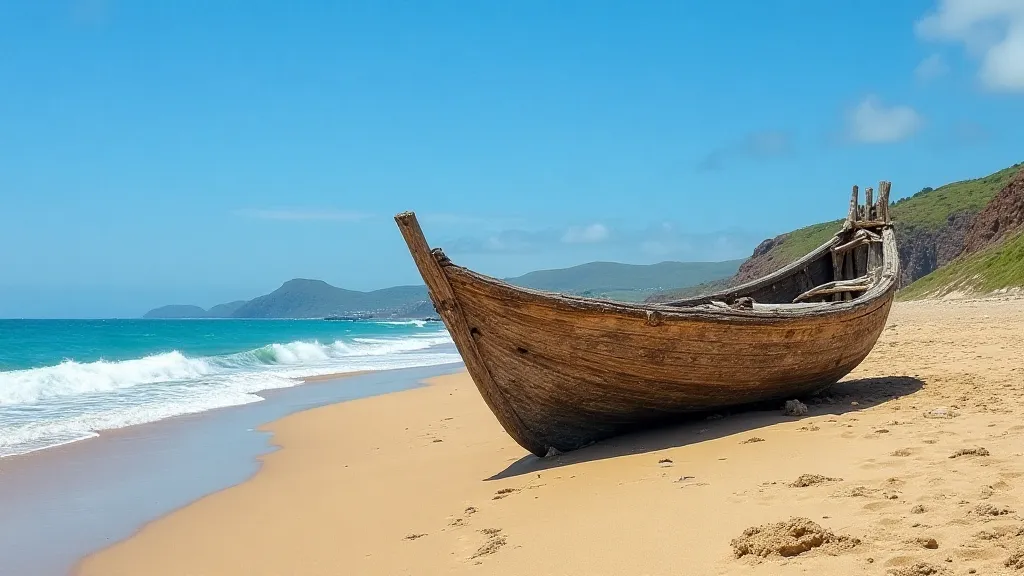 Driftwood boat on the beach
