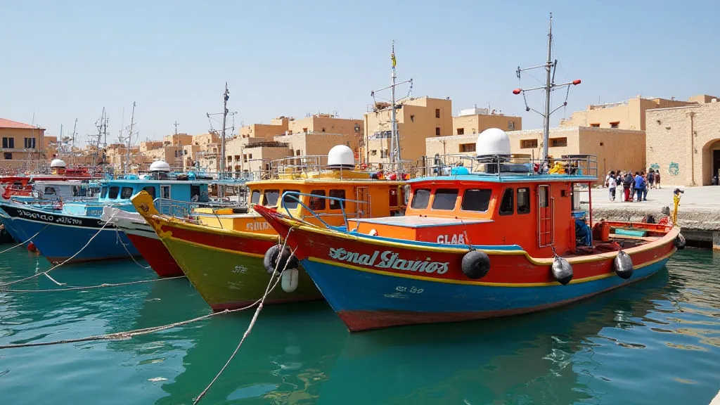 Feluccas moored in a Red Sea port