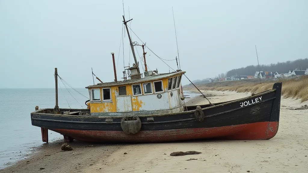 Jolle fishing boat on a sandy beach