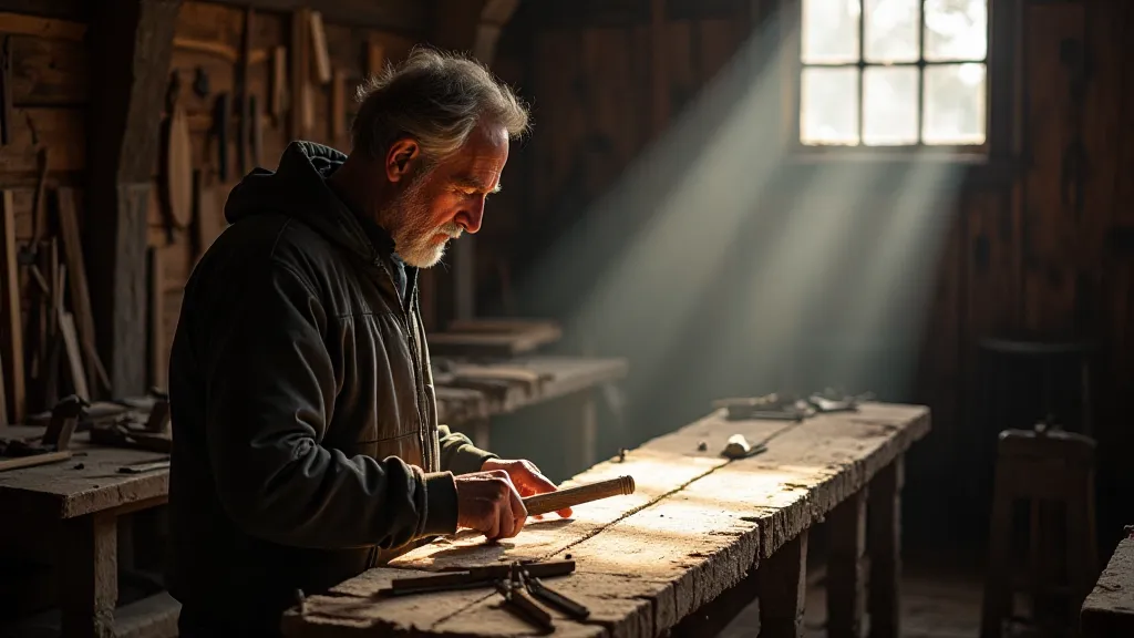 Norwegian boat builder working on plank
