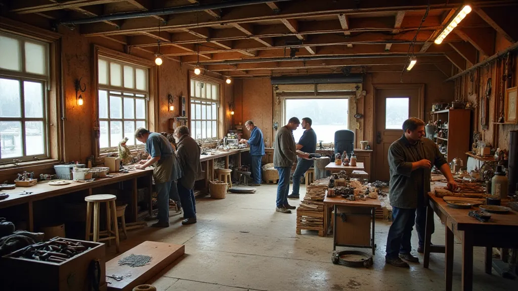 Shipwrights constructing a pilot schooner in a workshop