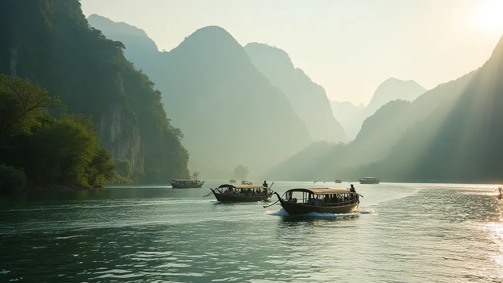Sampan sailing on a river