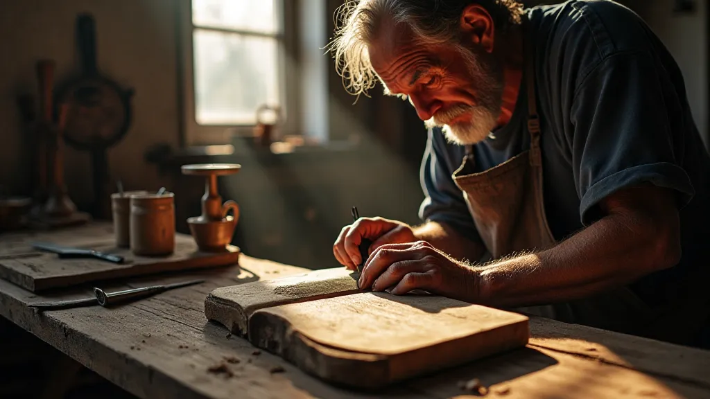 Shipwright's hands carving wood