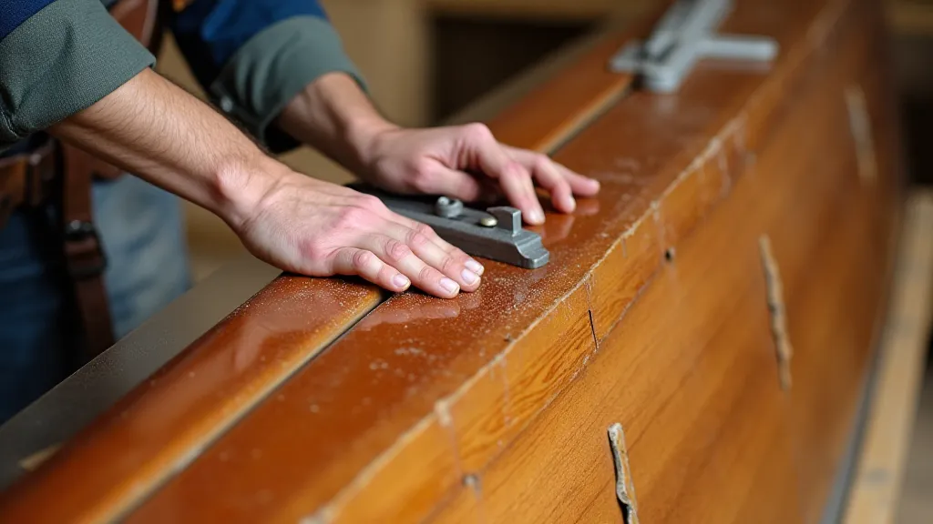 Boatbuilder caulking a Topaz