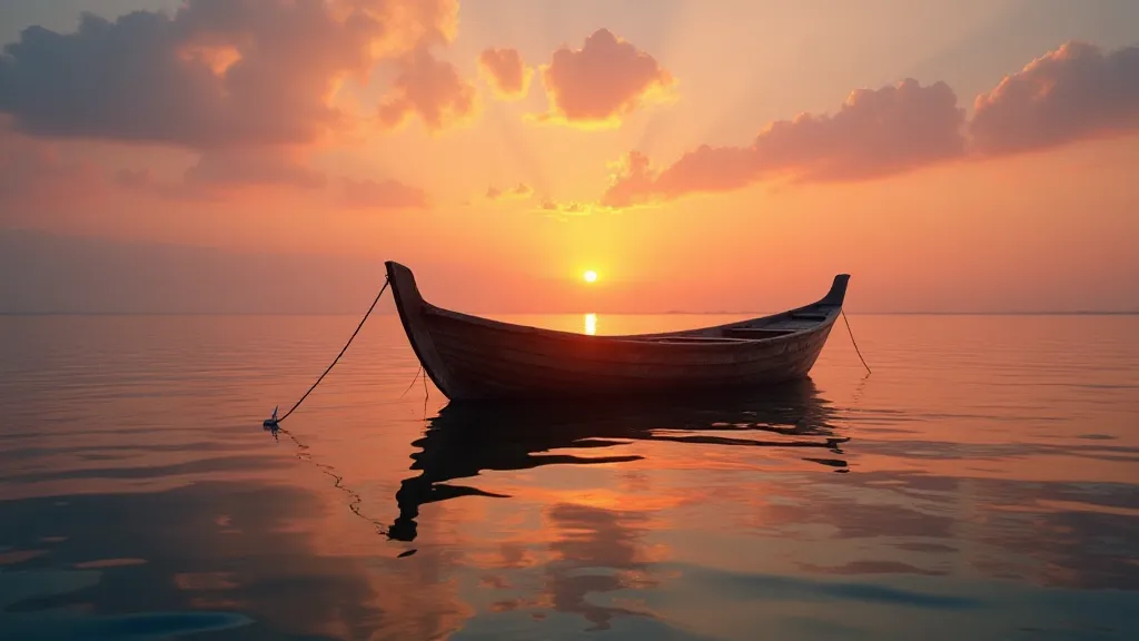 Traditional wooden boat at sunset