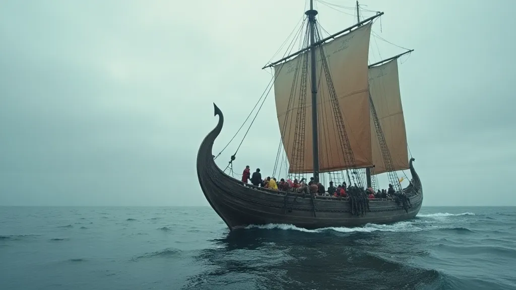 Viking knarr ship sailing.