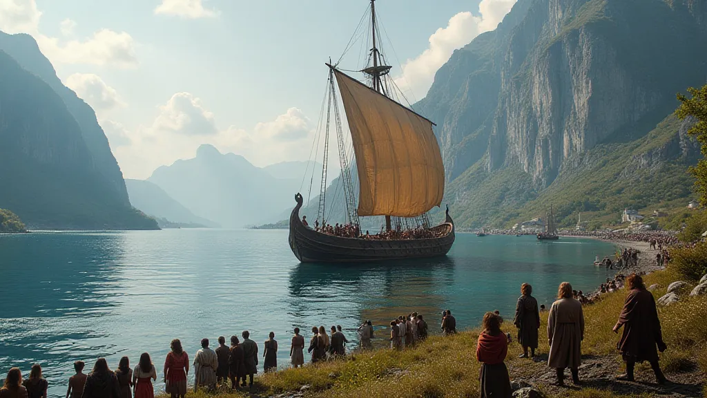 Viking ship launch.